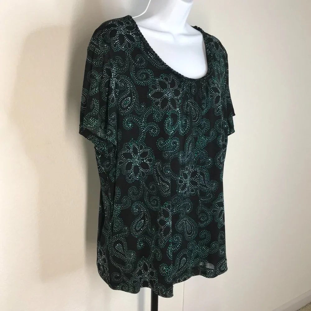 Croft & Barrow S/S Blouse | Black/Green | Size 3X - Picture 3 of 12